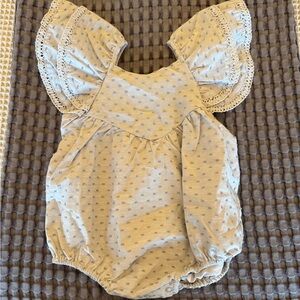 Adorable Blue Baby Romper with Lace Sleeves